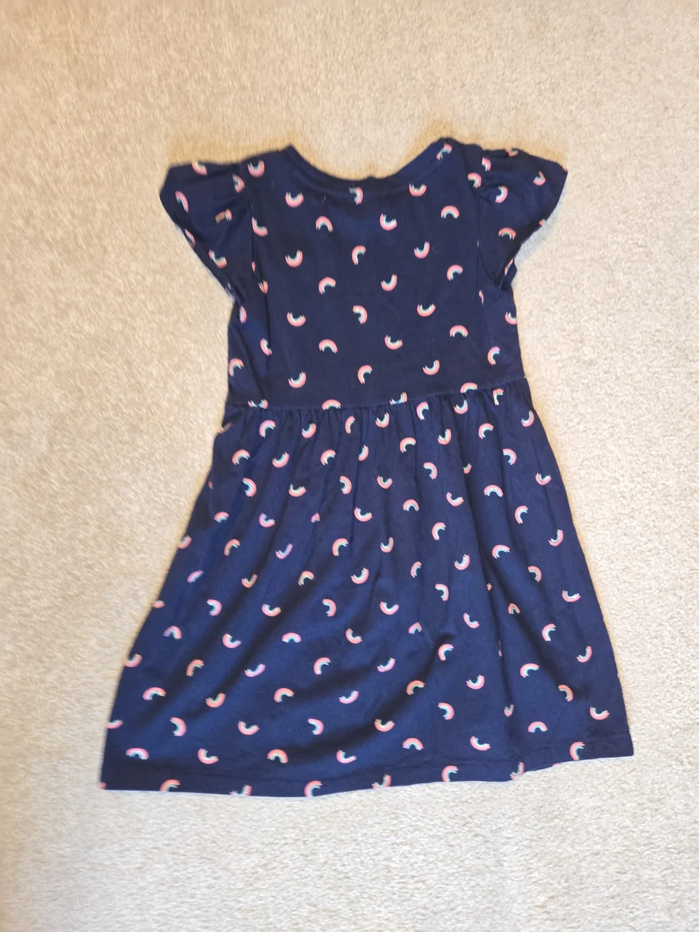 Girls' Navy Rainbow Print Short Sleeve Dress 5T
